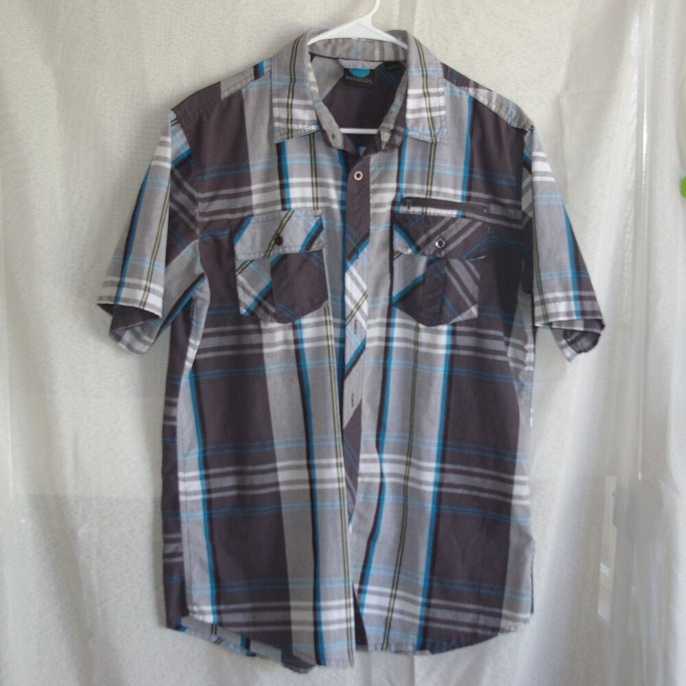 Burnside Grey and Blue Plaid Button Shirt